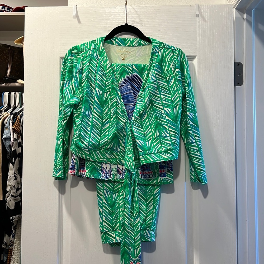 Rare Lilly Pulitzer 2 piece Ruari Crop Top and Skirt Toucan Green Size Medium